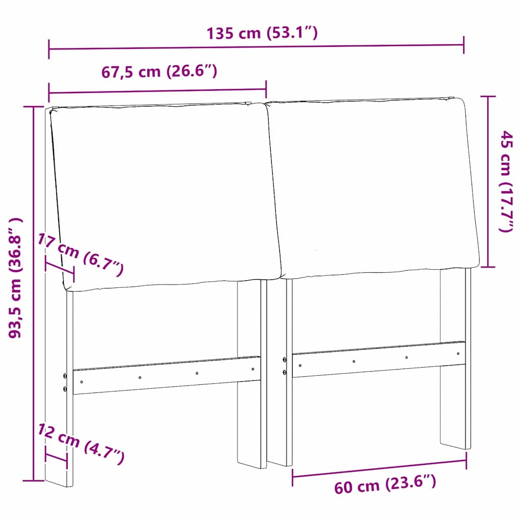 vidaXL Tapicerowane wezgłowie Jasnoszary 135 cm Lite drewno sosnowe