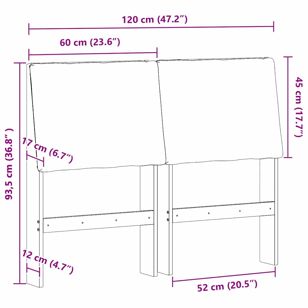 vidaXL Tapicerowane wezgłowie Czarny 120 cm Lite drewno sosnowe