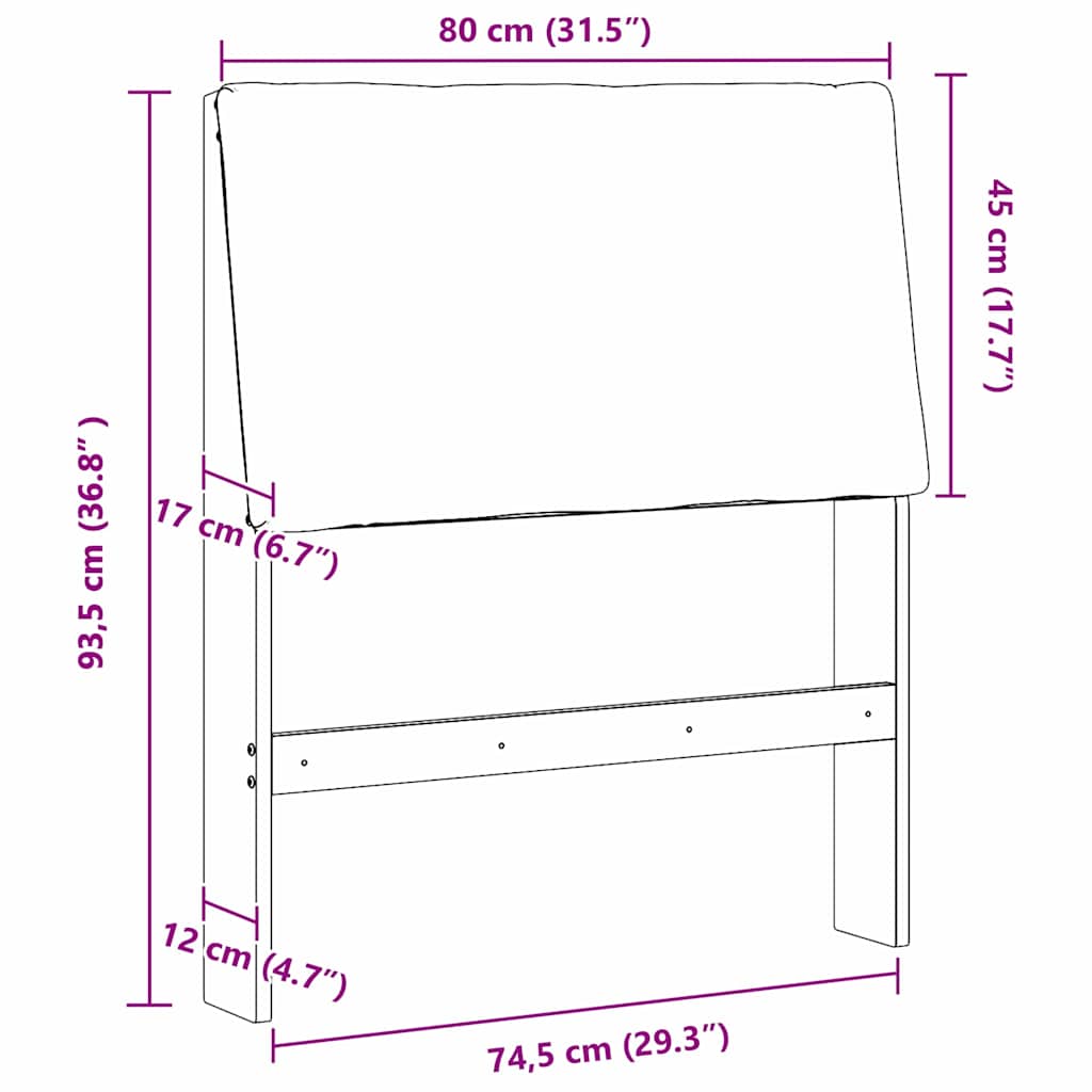 vidaXL Tapicerowane wezgłowie Czarny 80 cm Lite drewno sosnowe