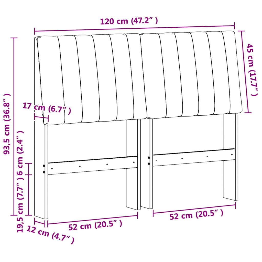 vidaXL Tapicerowane wezgłowie Czarny 120 cm Lite drewno sosnowe