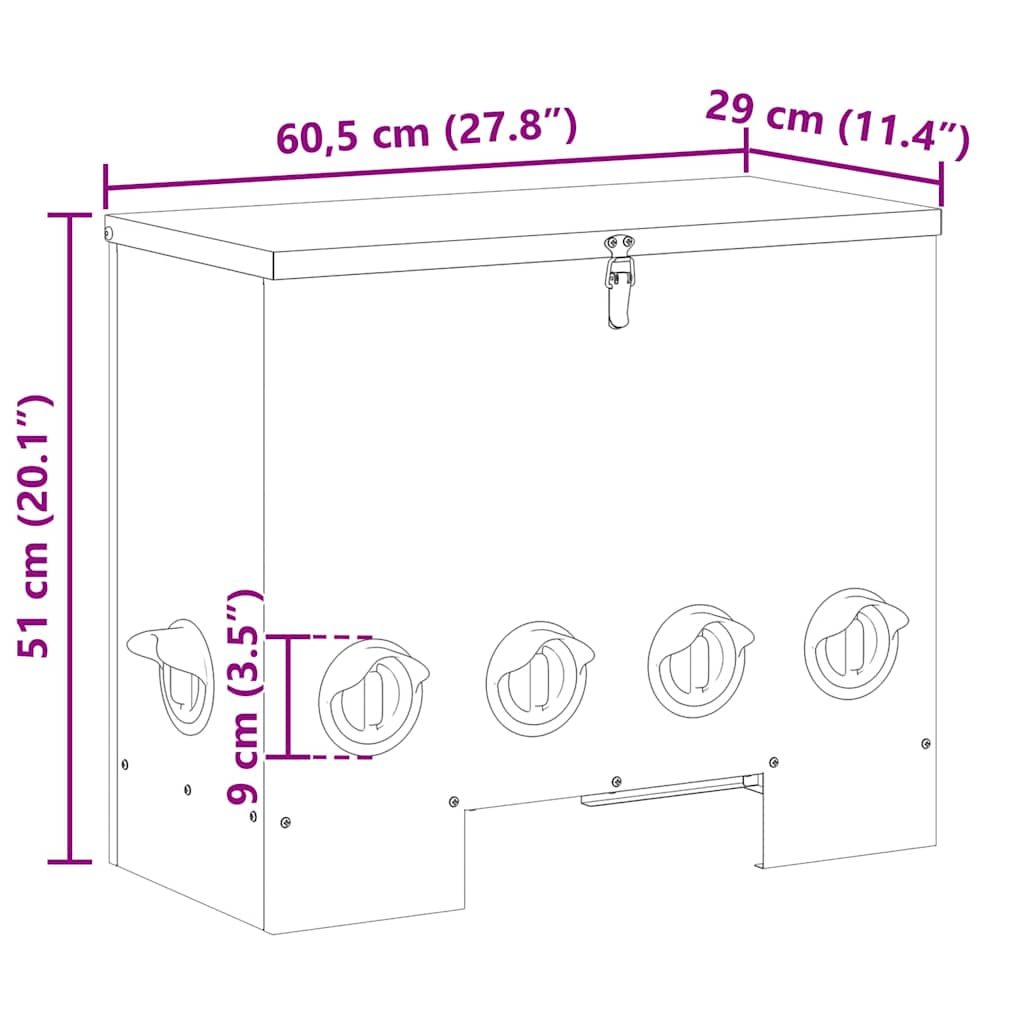 vidaXL Karmnik dla kur Czarny 60,5 x 29 x 51 cm Stal zimnowalcowana