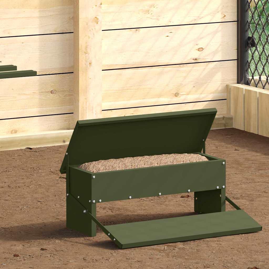 vidaXL Karmnik na pedały dla kur Zielony oliwkowy 48,5 x 39,5 x 19 cm