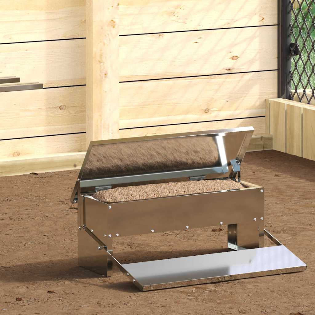 vidaXL Karmnik na pedały dla kur Srebrny 48,5 x 39,5 x 19 cm