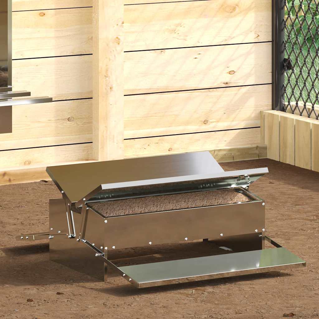 vidaXL Karmnik na pedały dla kur Srebrny 75 x 53 x 20,5 cm
