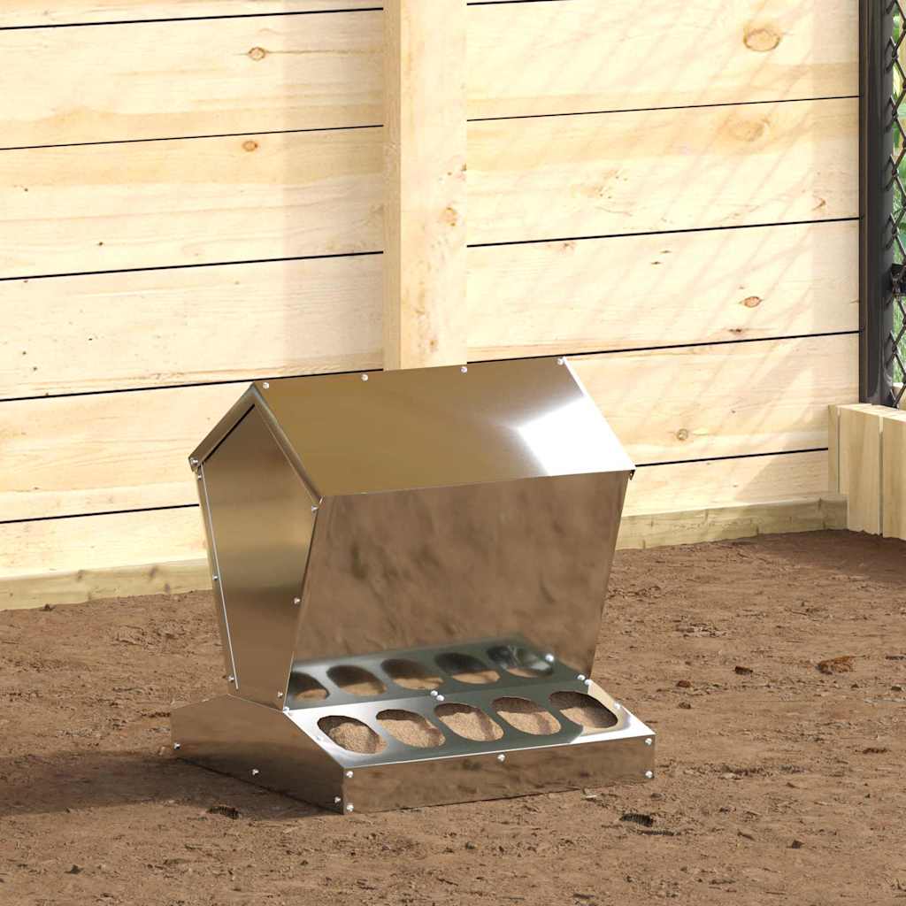 vidaXL Karmnik dla kur Srebrny 40 x 40 x 45 cm Stal Galwanizowana