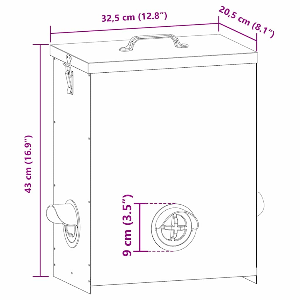 vidaXL Karmnik dla kur Czarny 32,5 x 20,5 x 43 cm Stal zimnowalcowana