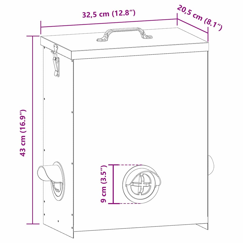 vidaXL Karmnik dla kur Srebrny 32,5 x 20,5 x 43 cm Stal Galwanizowana