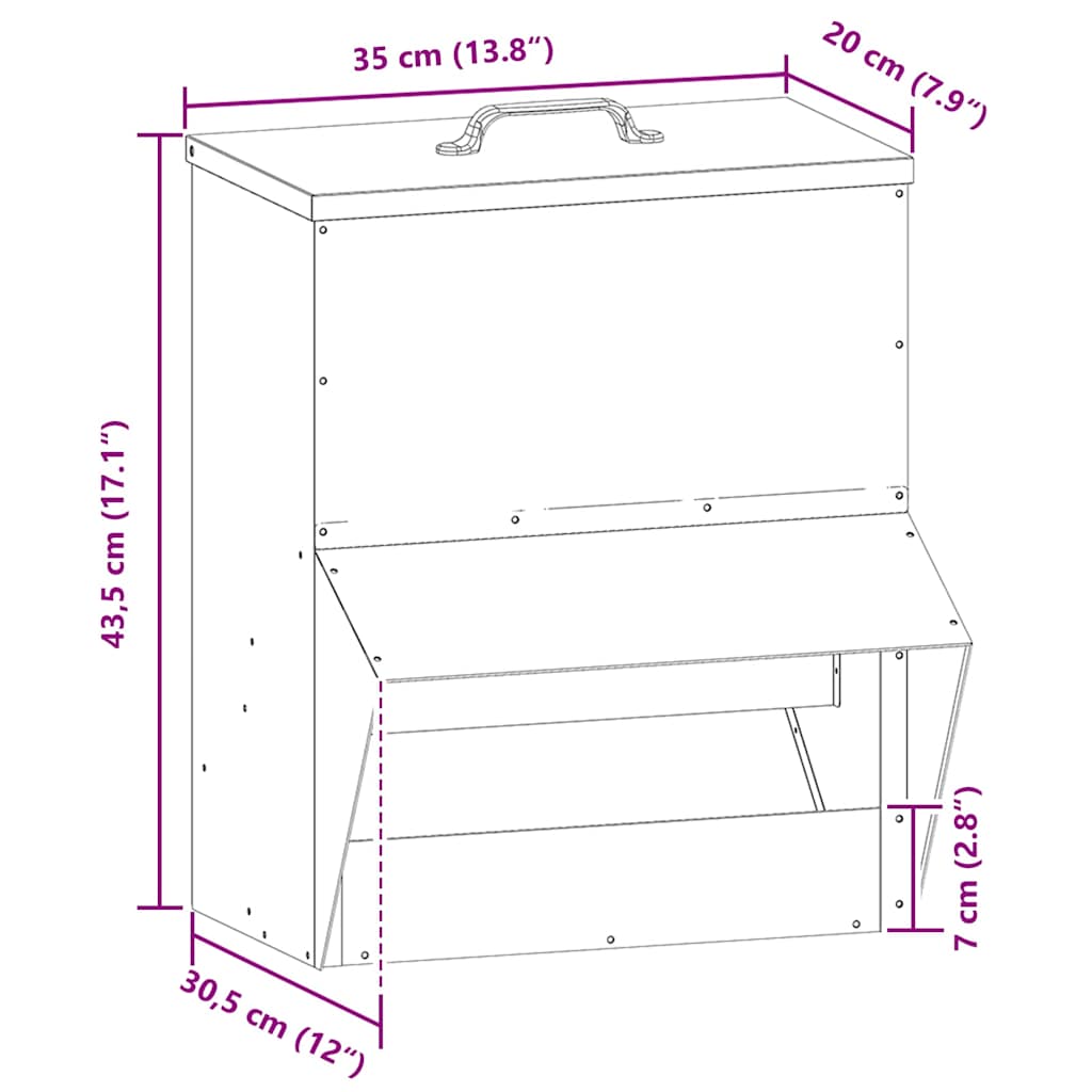 vidaXL Karmnik dla kur Srebrny 20 x 25 x 35 cm Stal Galwanizowana