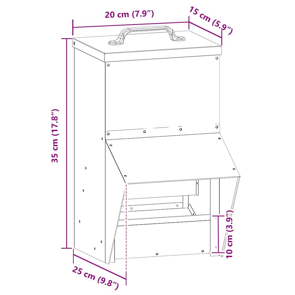 vidaXL Karmnik dla kur Srebrny 20 x 25 x 35 cm Stal Galwanizowana