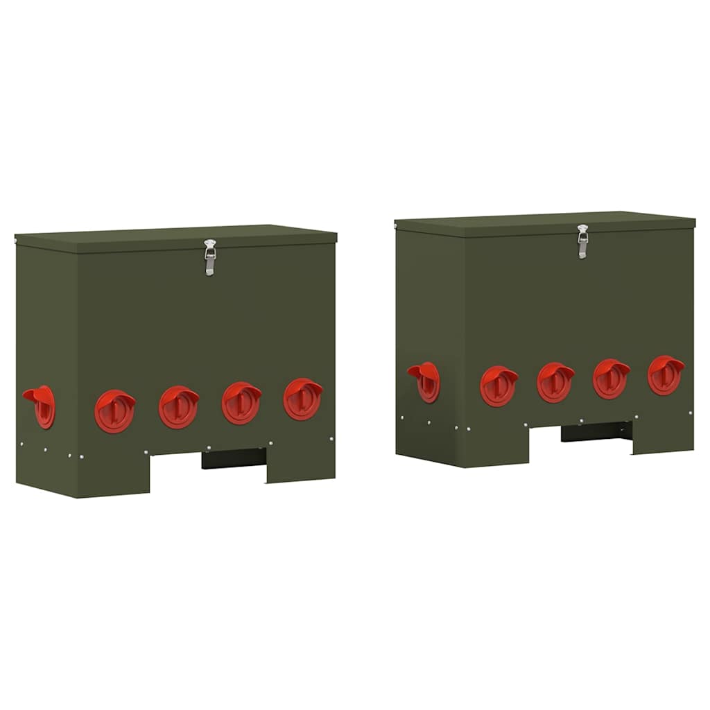 vidaXL Karmnik dla kur 2 pcs Zielony oliwkowy 60,5 x 29 x 51 cm