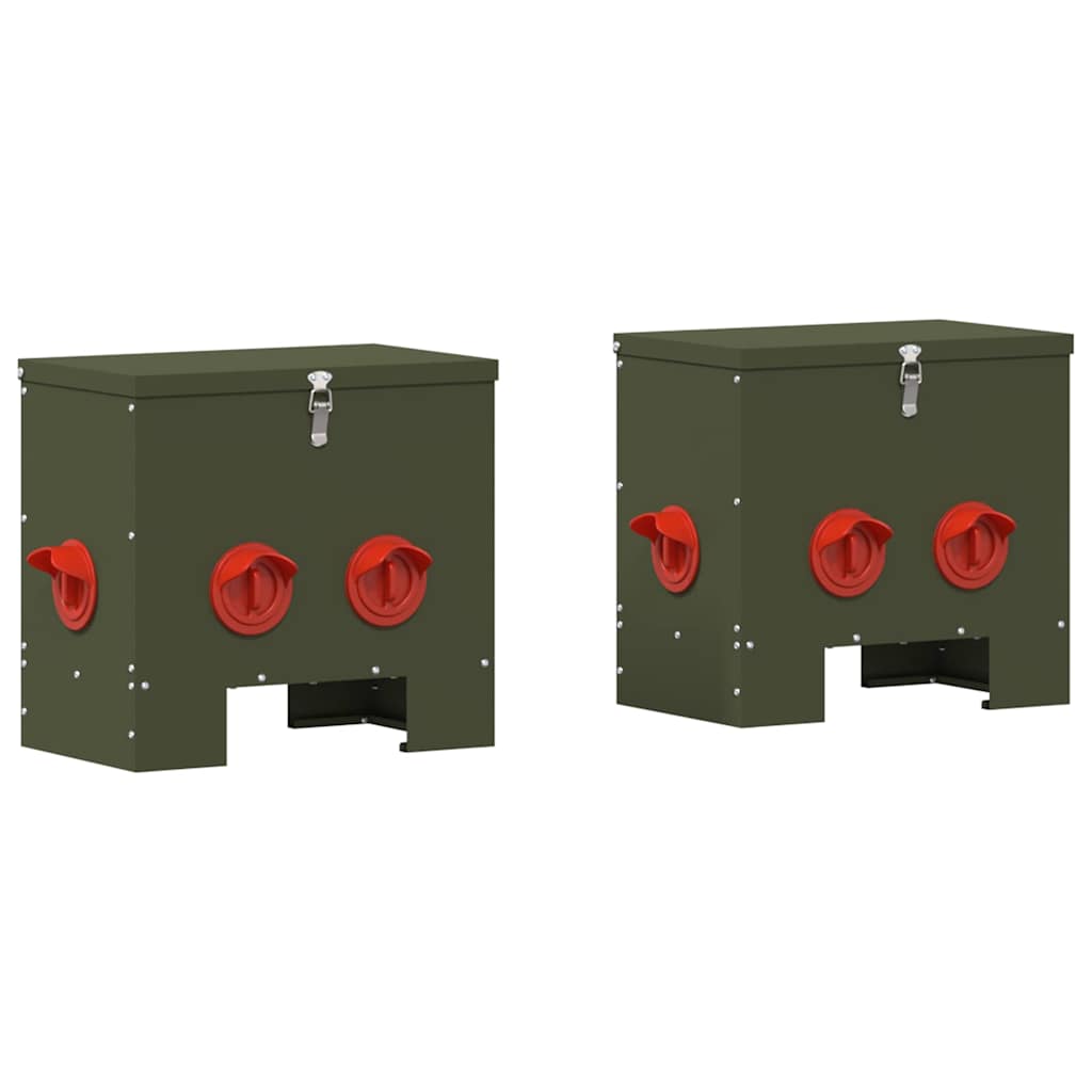 vidaXL Karmnik dla kur 2 pcs Zielony oliwkowy 40,5 x 25 x 38 cm