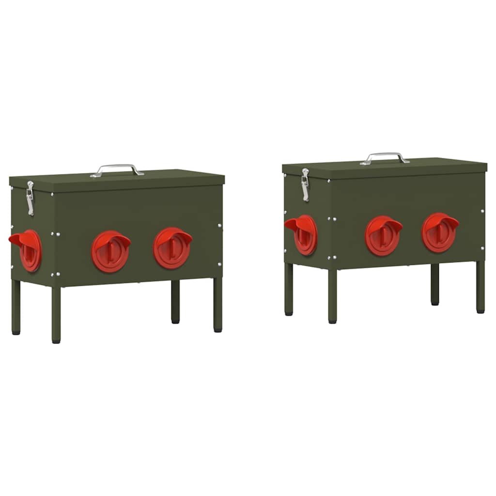vidaXL Karmnik dla kur 2 pcs Zielony oliwkowy 41,5 x 20,5 x 33 cm