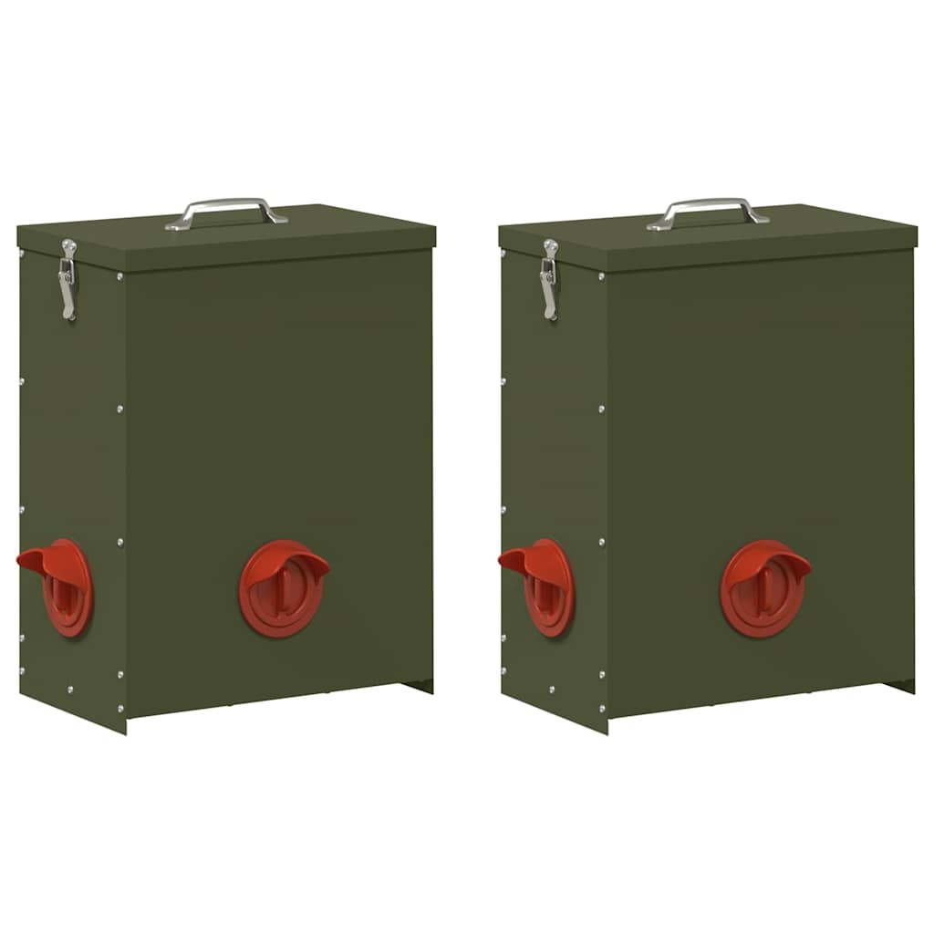 vidaXL Karmnik dla kur 2 pcs Zielony oliwkowy 32,5 x 20,5 x 43 cm