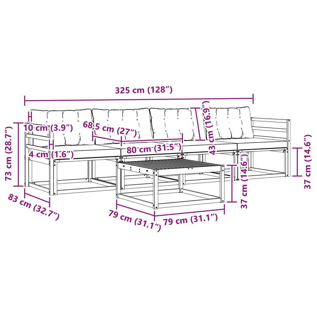 vidaXL Zestaw sof na zewnątrz 5 pcs Biały i Beżowy 79 x 79 x 37 cm