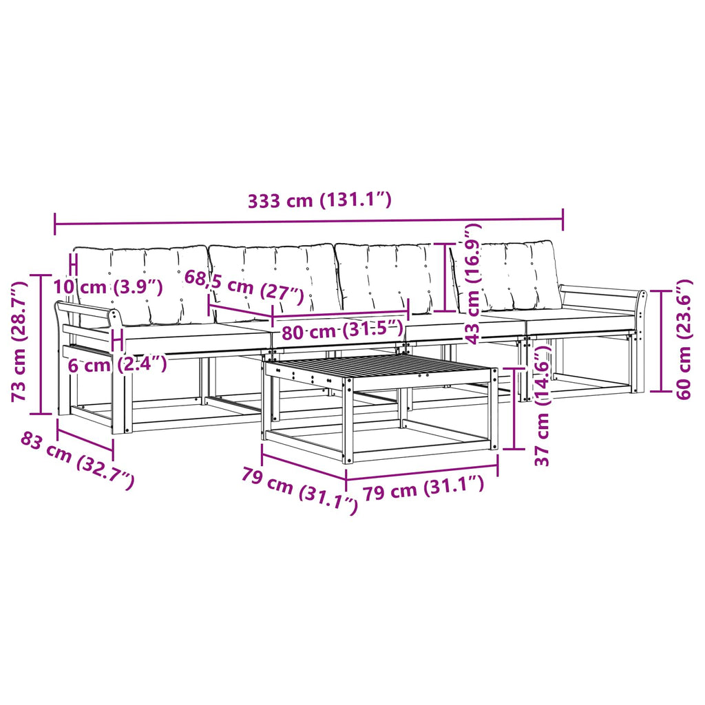 vidaXL Zestaw sof na zewnątrz 5 pcs Biały i jasnoszary 79 x 79 x 37 cm