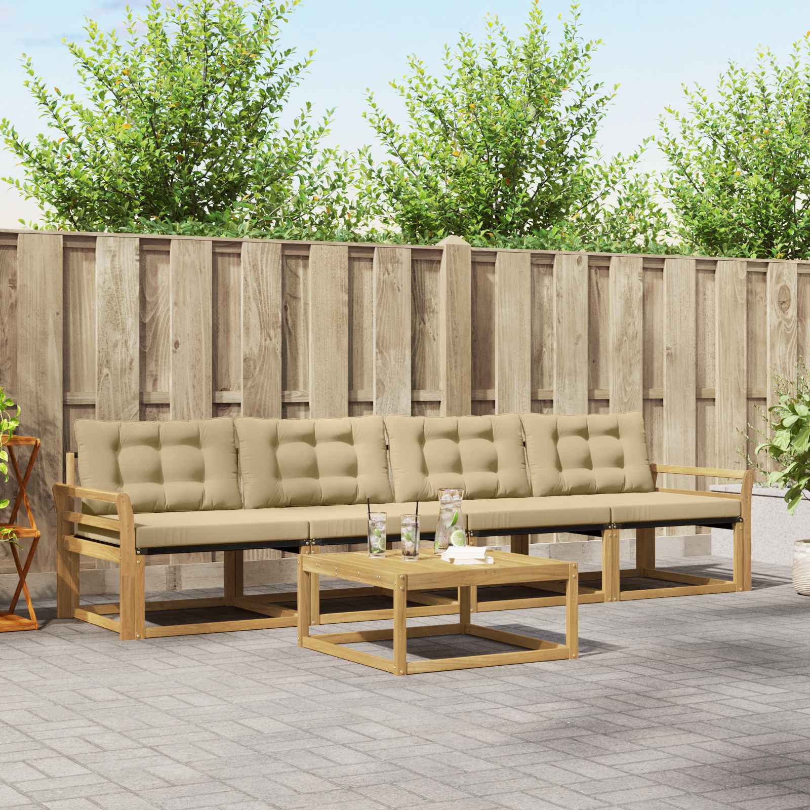 vidaXL Zestaw sof na zewnątrz 5 pcs Biały i Beżowy 79 x 79 x 37 cm
