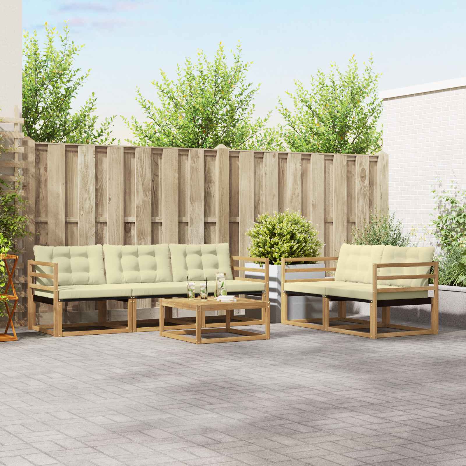 vidaXL Zestaw sof na zewnątrz 6 pcs Biały i kremowy 79 x 79 x 37 cm