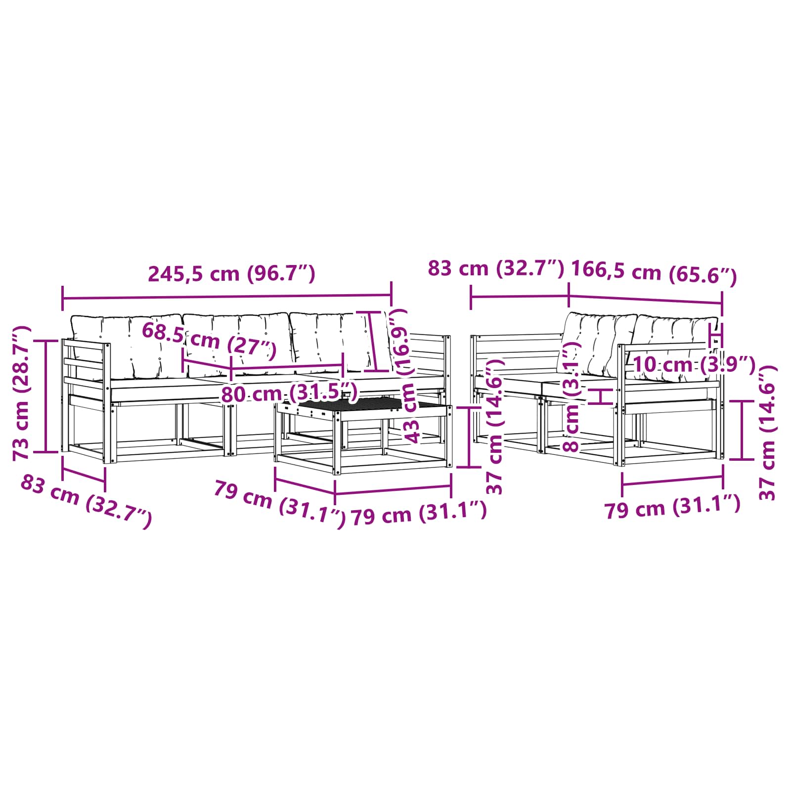 vidaXL Zestaw sof na zewnątrz 6 pcs Biały i jasnoszary 79 x 79 x 37 cm