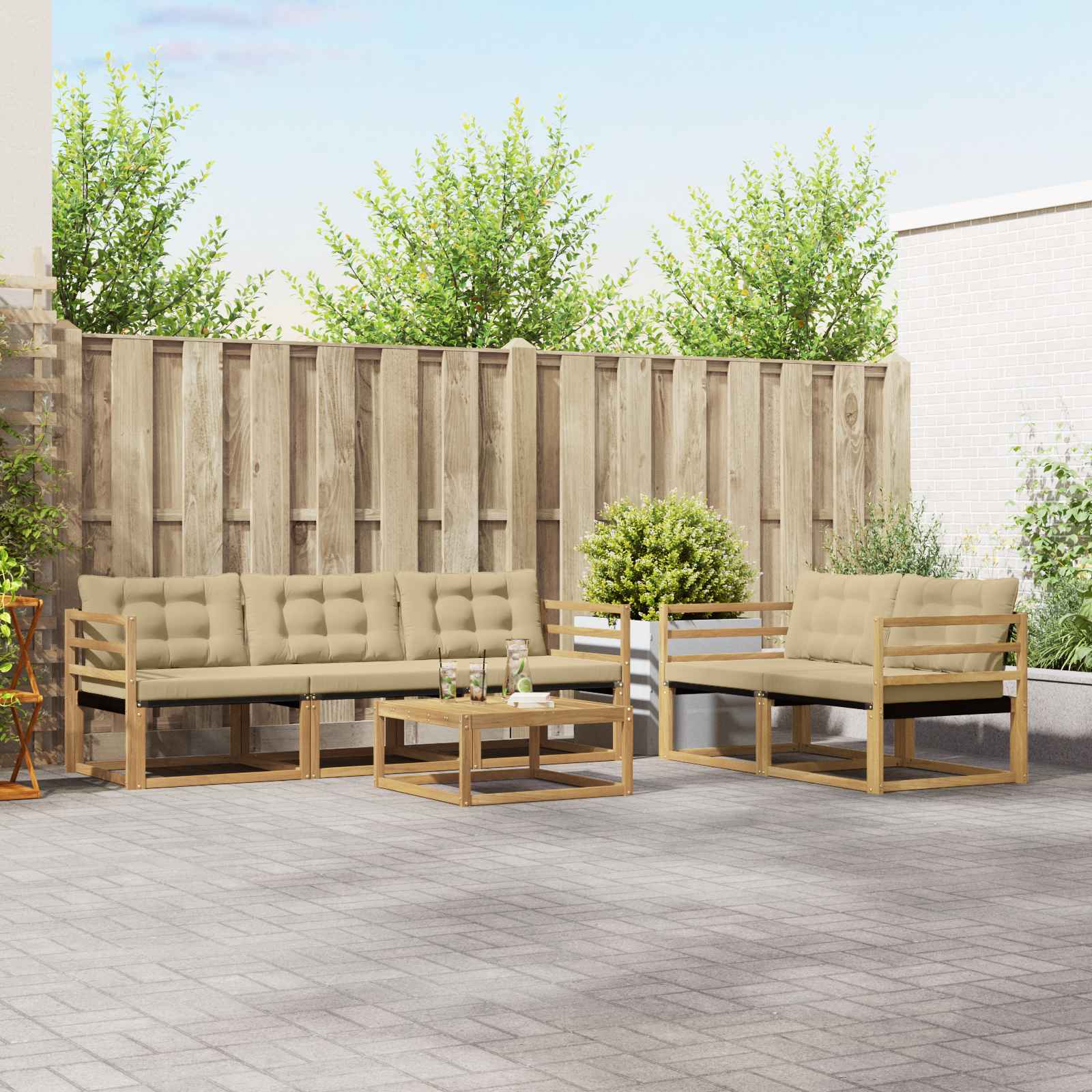 vidaXL Zestaw sof na zewnątrz 6 pcs Biały i Beżowy 79 x 79 x 37 cm