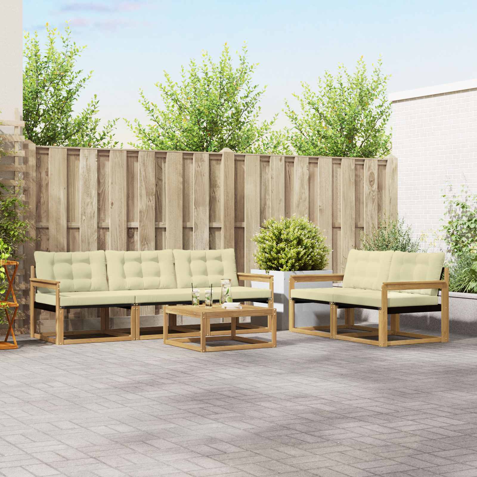 vidaXL Zestaw sof na zewnątrz 6 pcs Biały i kremowy 79 x 79 x 37 cm