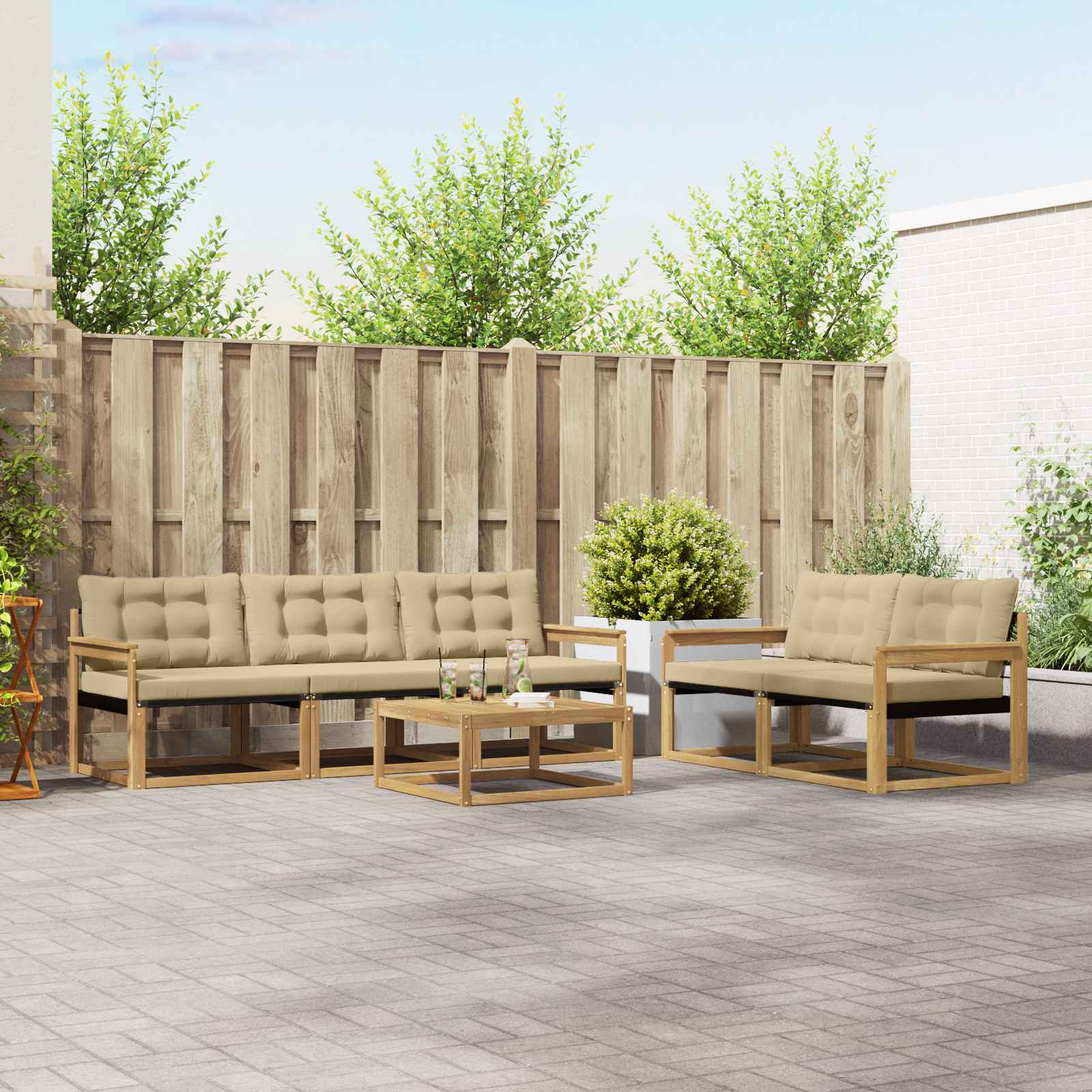 vidaXL Zestaw sof na zewnątrz 6 pcs Biały i Beżowy 79 x 79 x 37 cm