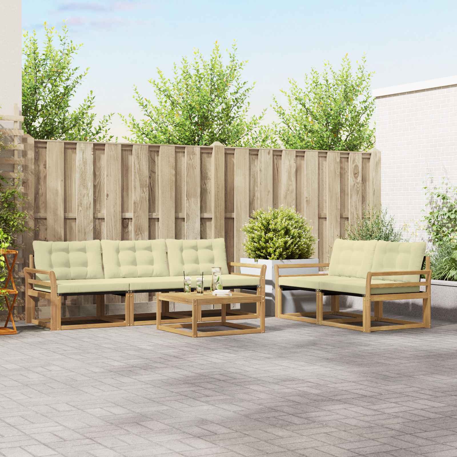 vidaXL Zestaw sof na zewnątrz 6 pcs Biały i kremowy 79 x 79 x 37 cm
