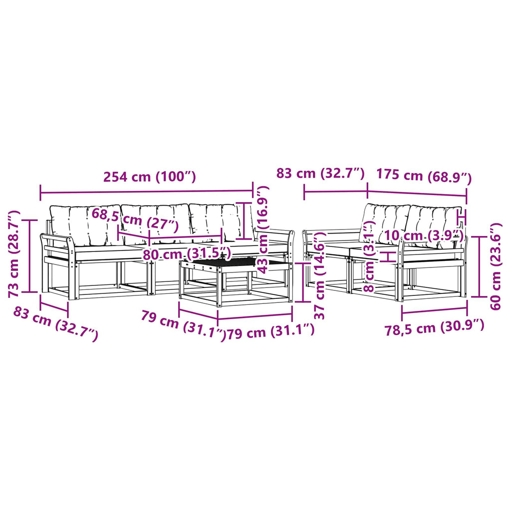 vidaXL Zestaw sof na zewnątrz 6 pcs Biały i kremowy 79 x 79 x 37 cm