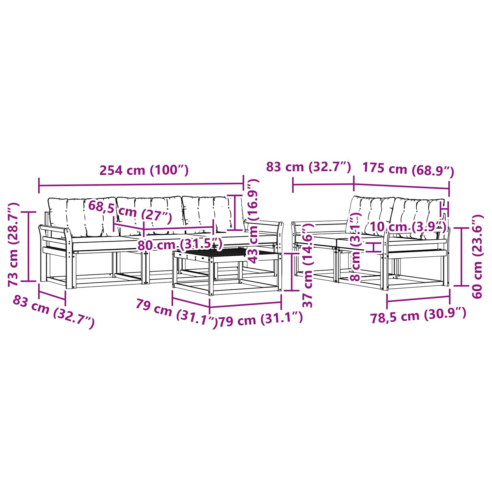 vidaXL Zestaw sof na zewnątrz 6 pcs Biały i Beżowy 79 x 79 x 37 cm