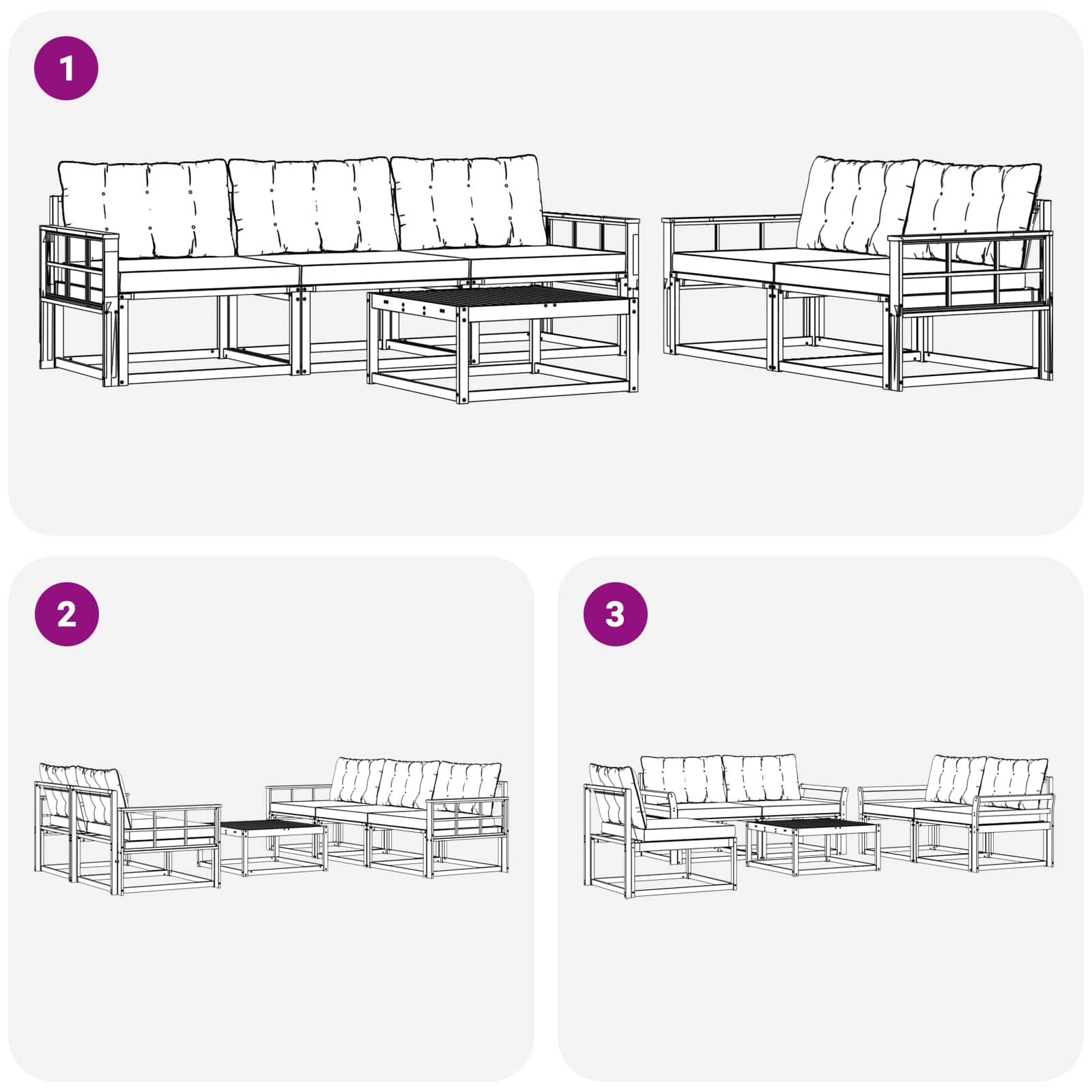 vidaXL Zestaw sof na zewnątrz 6 pcs biały i czarny 79 x 79 x 37 cm