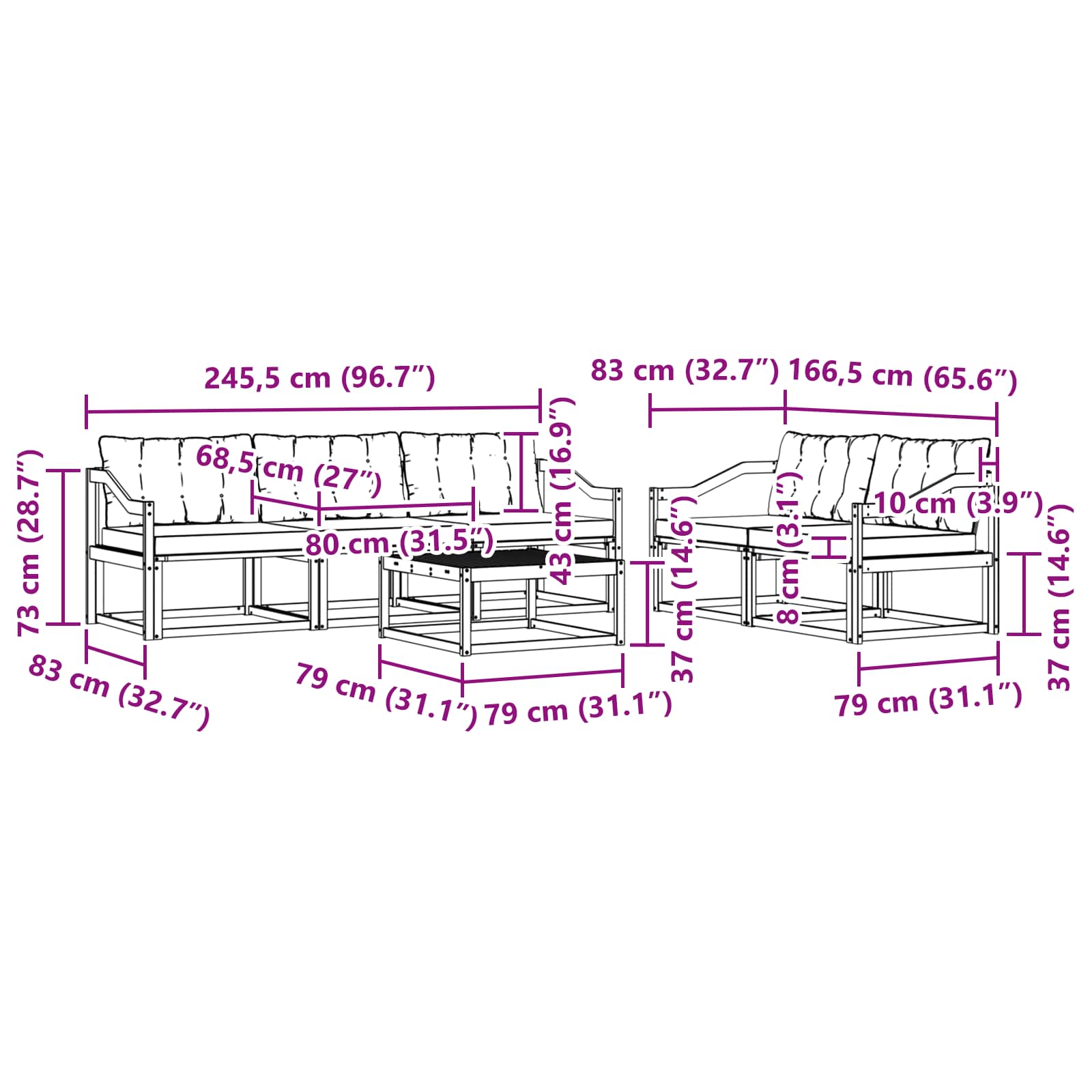 vidaXL Zestaw sof na zewnątrz 6 pcs Biały i jasnoszary 79 x 79 x 37 cm