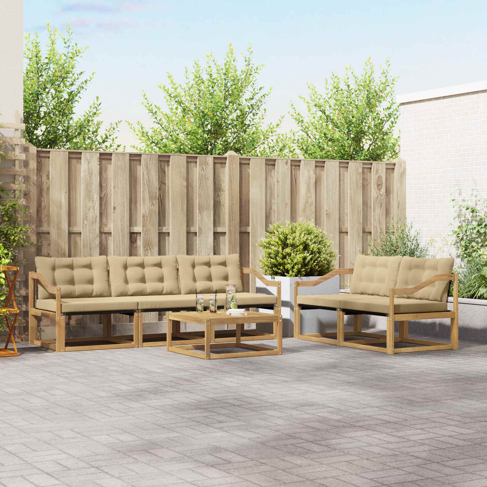 vidaXL Zestaw sof na zewnątrz 6 pcs Biały i Beżowy 79 x 79 x 37 cm