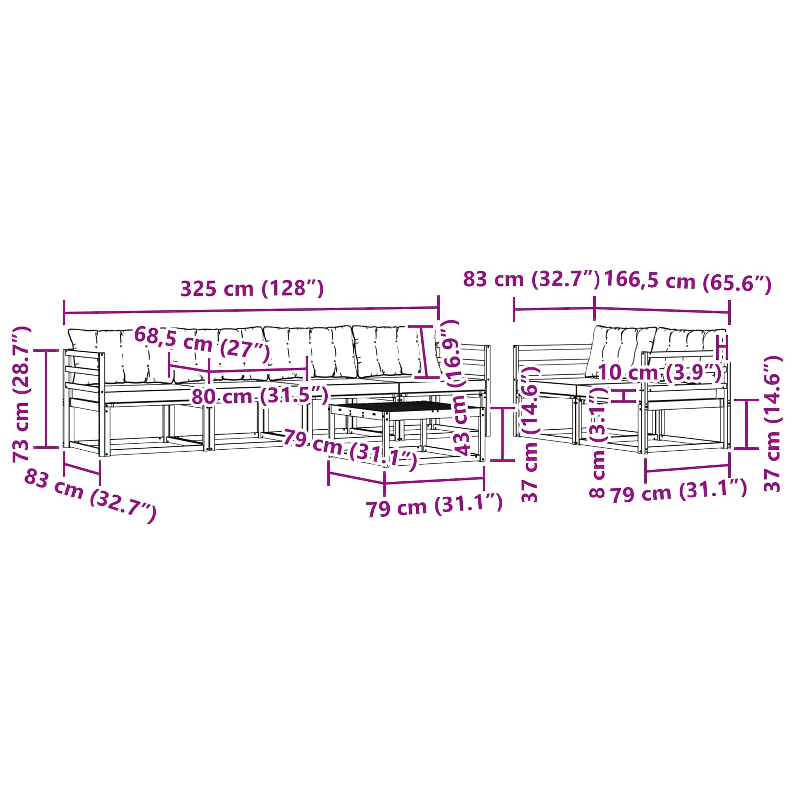vidaXL Zestaw sof na zewnątrz 7 pcs Biały i jasnoszary 79 x 79 x 37 cm
