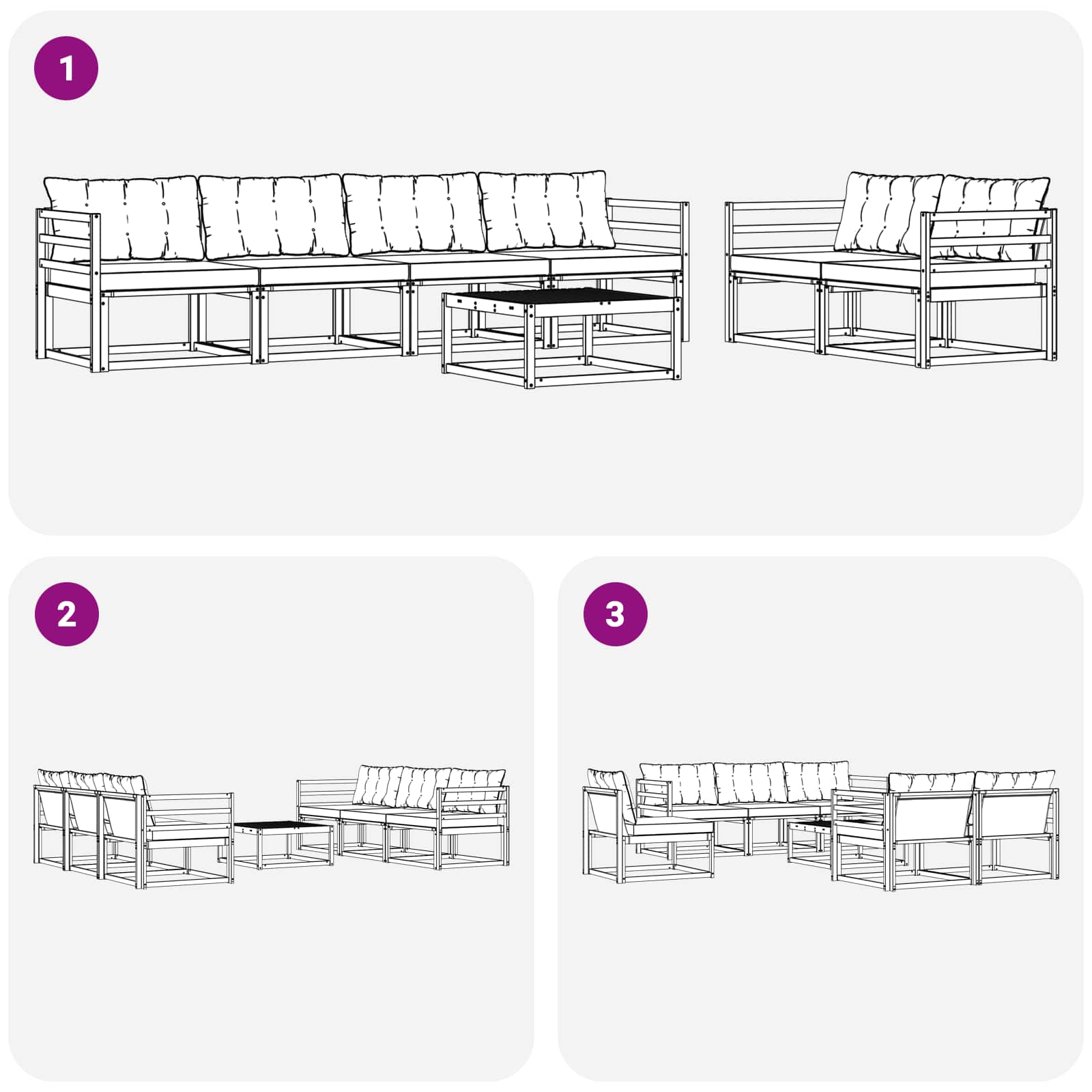 vidaXL Zestaw sof na zewnątrz 7 pcs biały i czarny 79 x 79 x 37 cm