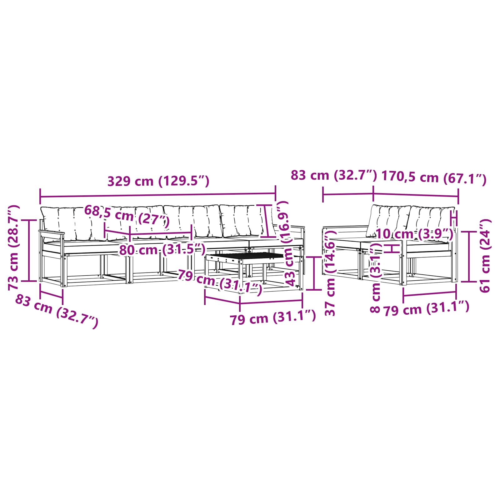vidaXL Zestaw sof na zewnątrz 7 pcs Biały i kremowy 79 x 79 x 37 cm