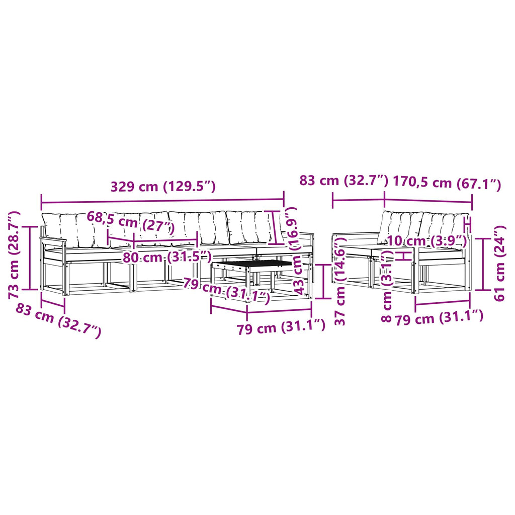 vidaXL Zestaw sof na zewnątrz 7 pcs biały i czarny 79 x 79 x 37 cm