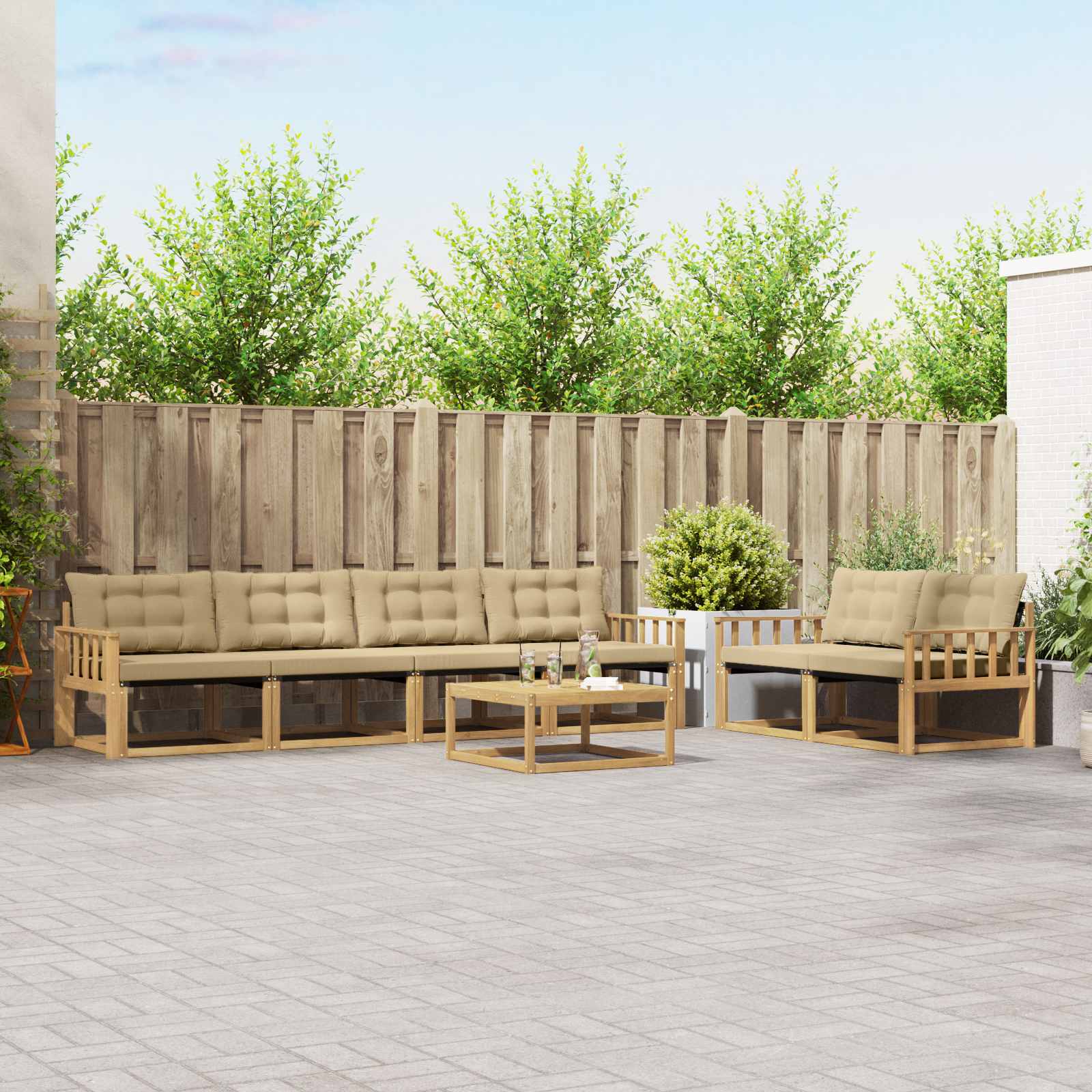 vidaXL Zestaw sof na zewnątrz 7 pcs Biały i Beżowy 79 x 79 x 37 cm