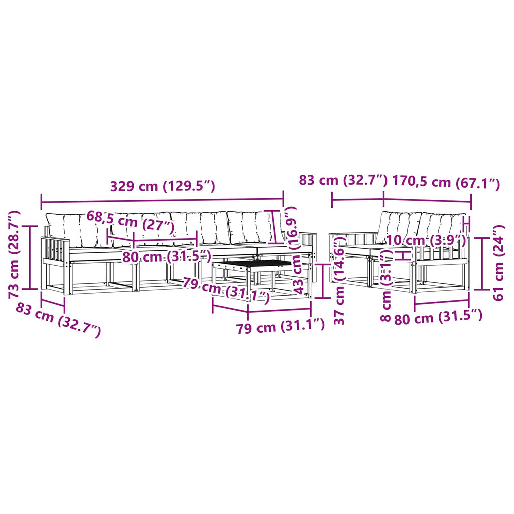 vidaXL Zestaw sof na zewnątrz 7 pcs Biały i Beżowy 79 x 79 x 37 cm
