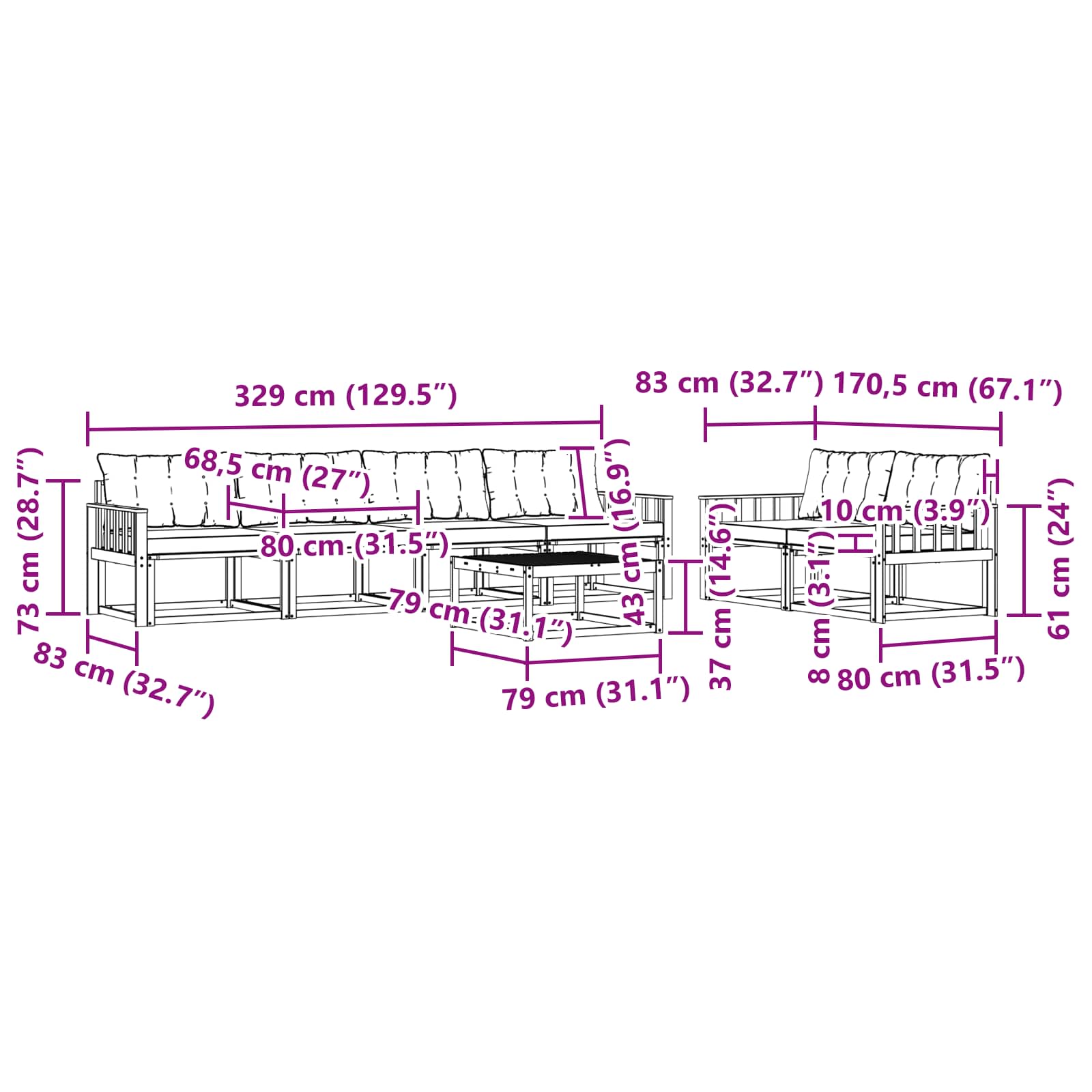 vidaXL Zestaw sof na zewnątrz 7 pcs Biały i Beżowy 79 x 79 x 37 cm