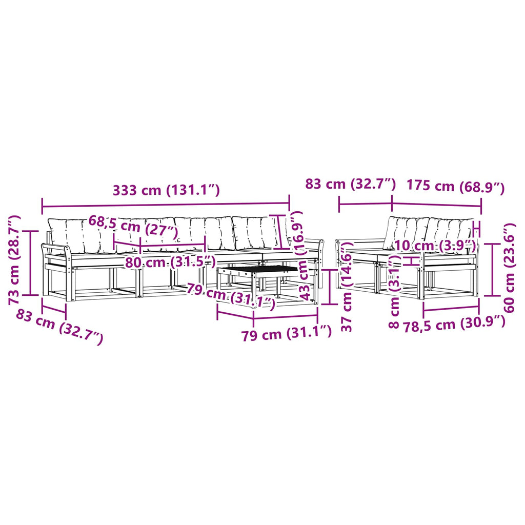 vidaXL Zestaw sof na zewnątrz 7 pcs biały i czarny 79 x 79 x 37 cm