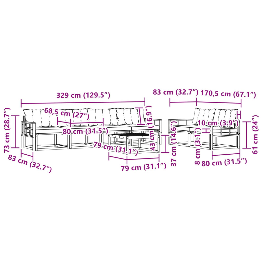 vidaXL Zestaw sof na zewnątrz 7 pcs Biały i kremowy 79 x 79 x 37 cm