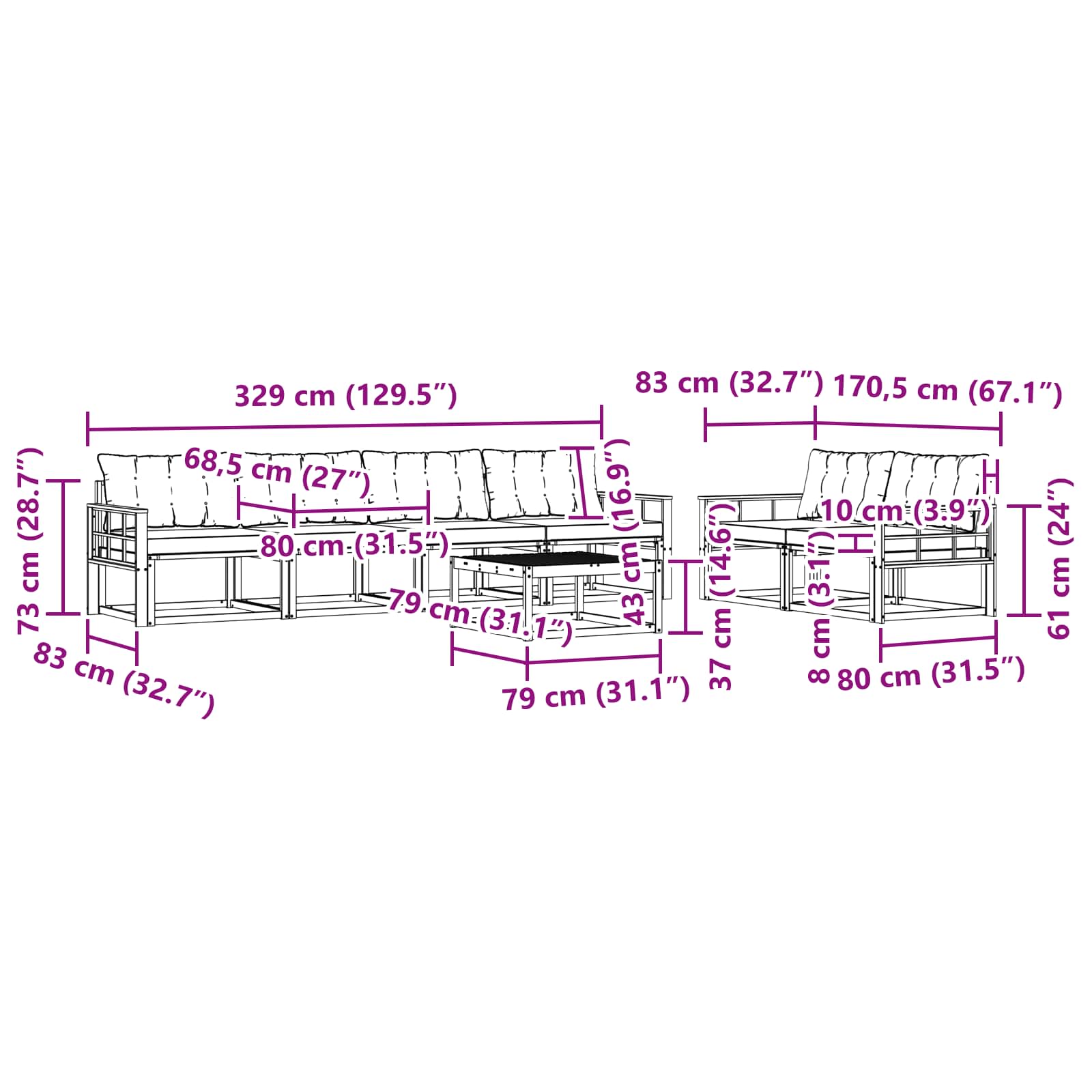 vidaXL Zestaw sof na zewnątrz 7 pcs Biały i jasnoszary 79 x 79 x 37 cm