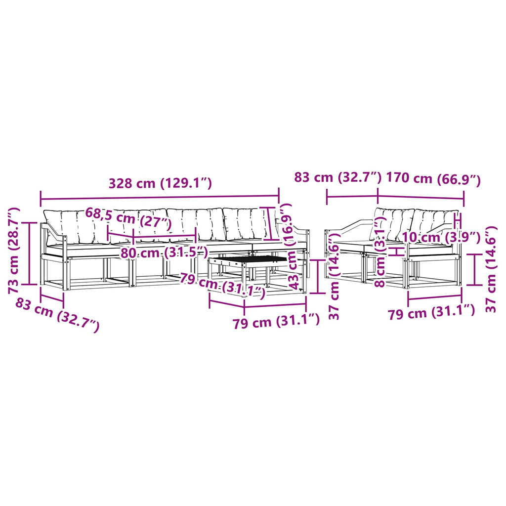 vidaXL Zestaw sof na zewnątrz 7 pcs biały i czarny 79 x 79 x 37 cm