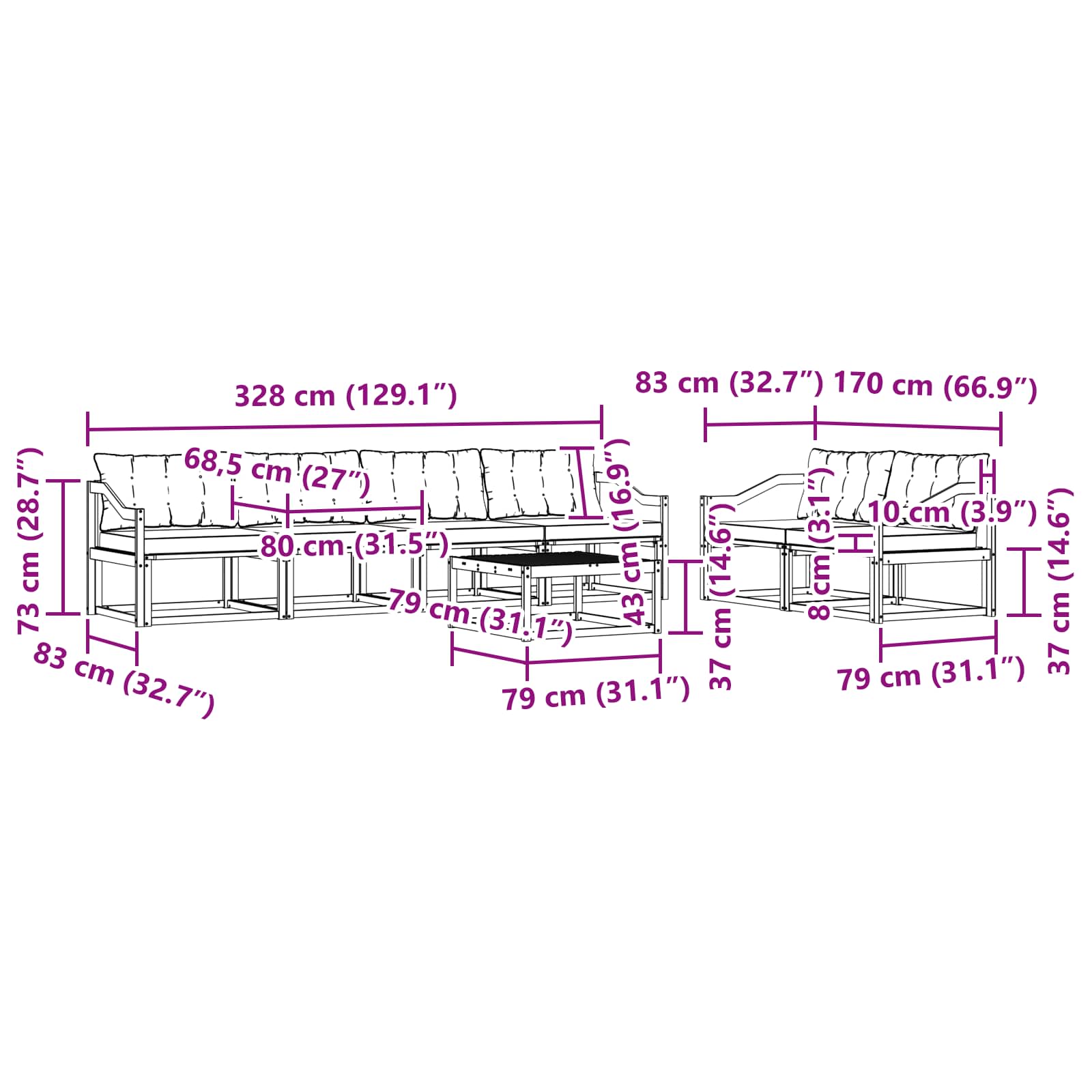 vidaXL Zestaw sof na zewnątrz 7 pcs Biały i Beżowy 79 x 79 x 37 cm