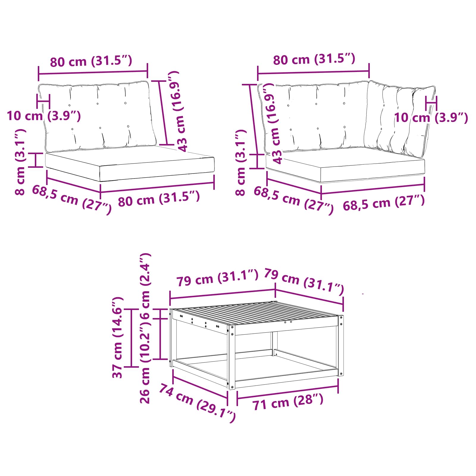 vidaXL Zestaw sof na zewnątrz 7 pcs Biały i jasnoszary 79 x 79 x 37 cm