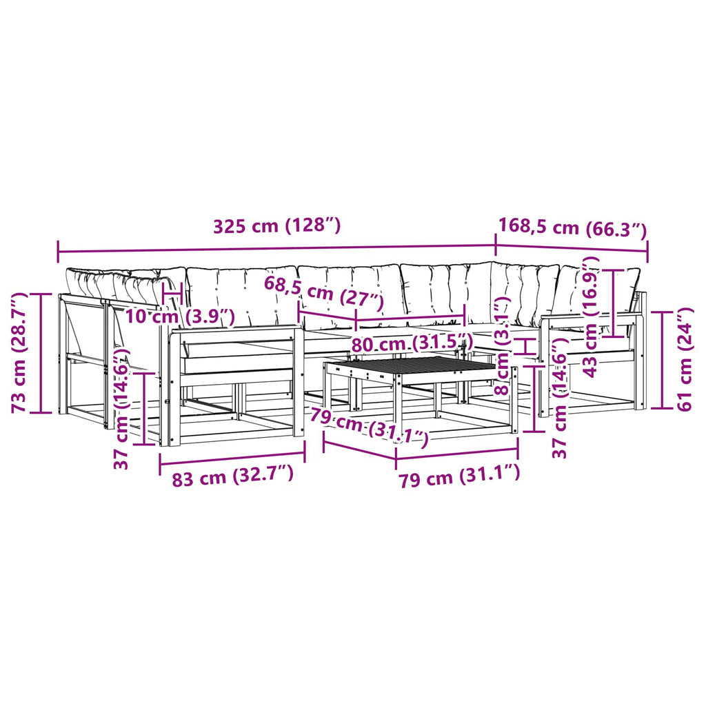 vidaXL Zestaw sof na zewnątrz 7 pcs Biały i kremowy 79 x 79 x 37 cm