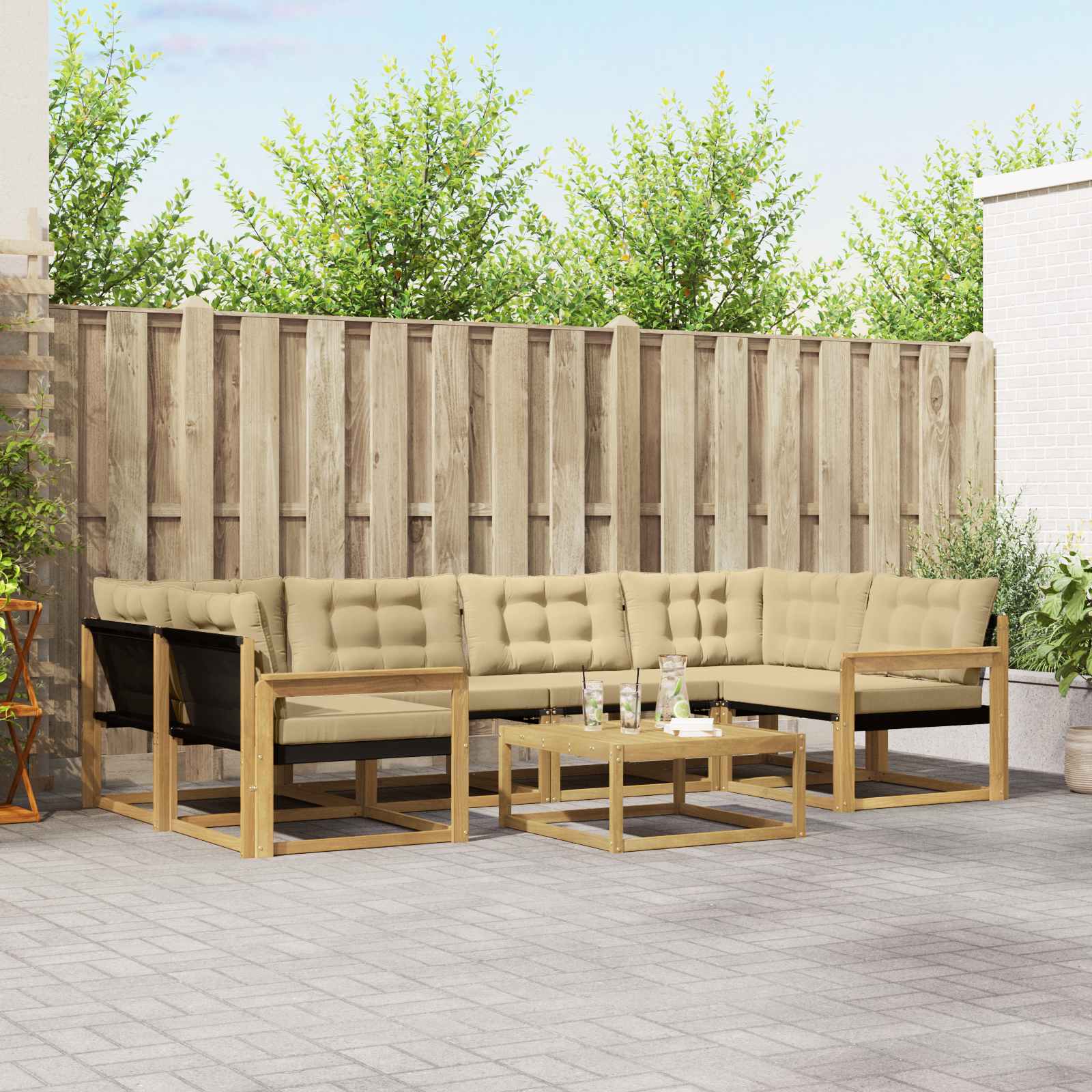 vidaXL Zestaw sof na zewnątrz 7 pcs Biały i Beżowy 79 x 79 x 37 cm
