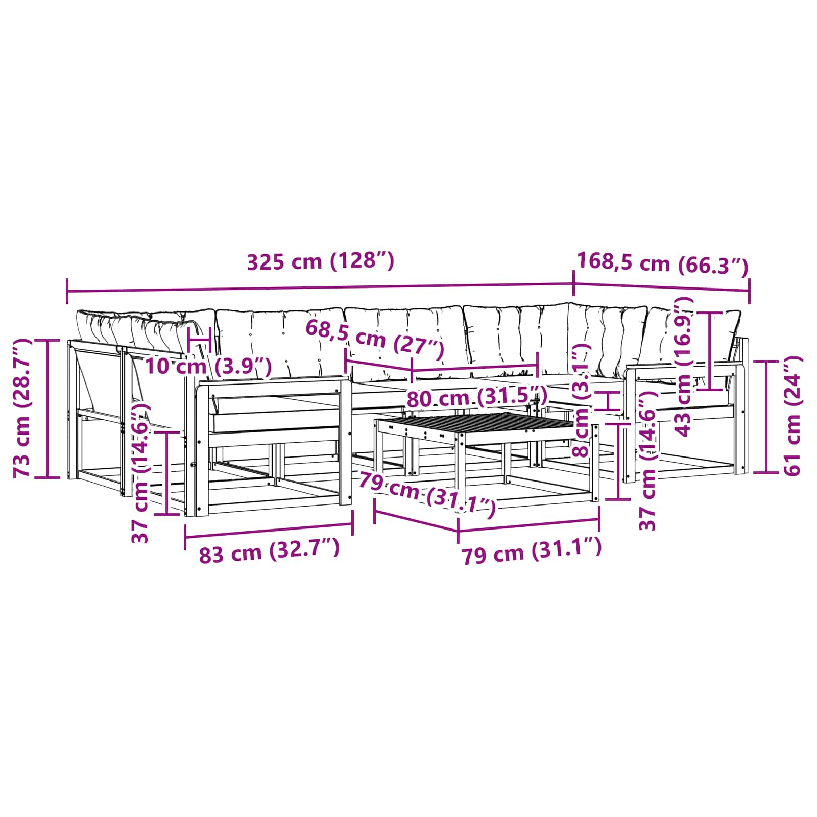 vidaXL Zestaw sof na zewnątrz 7 pcs Biały i Beżowy 79 x 79 x 37 cm