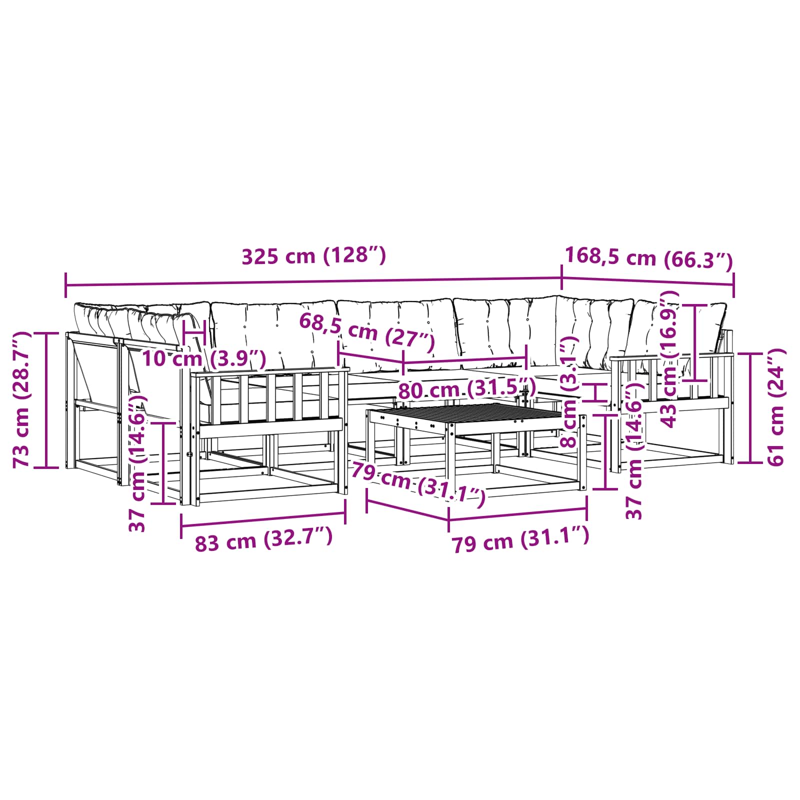 vidaXL Zestaw sof na zewnątrz 7 pcs Biały i jasnoszary 79 x 79 x 37 cm
