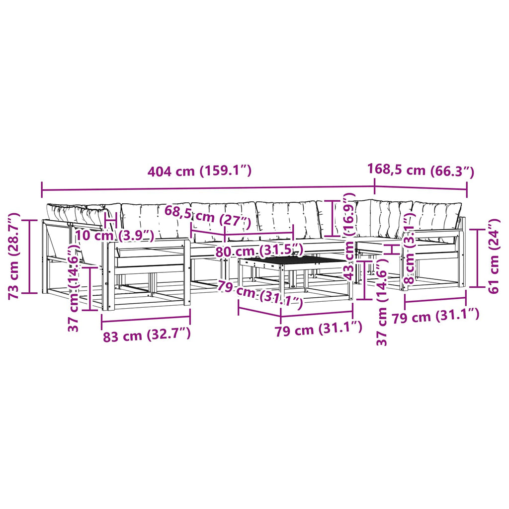vidaXL Zestaw sof na zewnątrz 8 pcs biały i czarny 79 x 79 x 37 cm