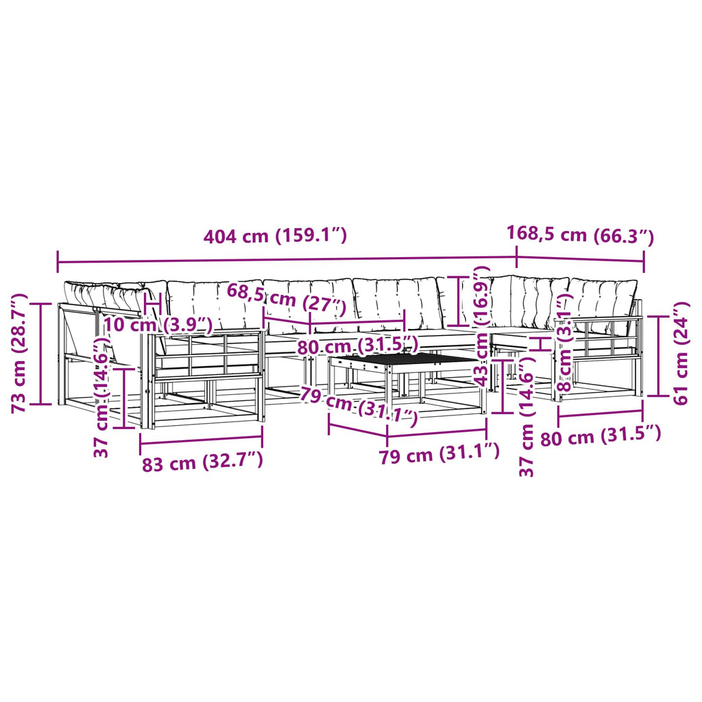 vidaXL Zestaw sof na zewnątrz 8 pcs Biały i Beżowy 79 x 79 x 37 cm